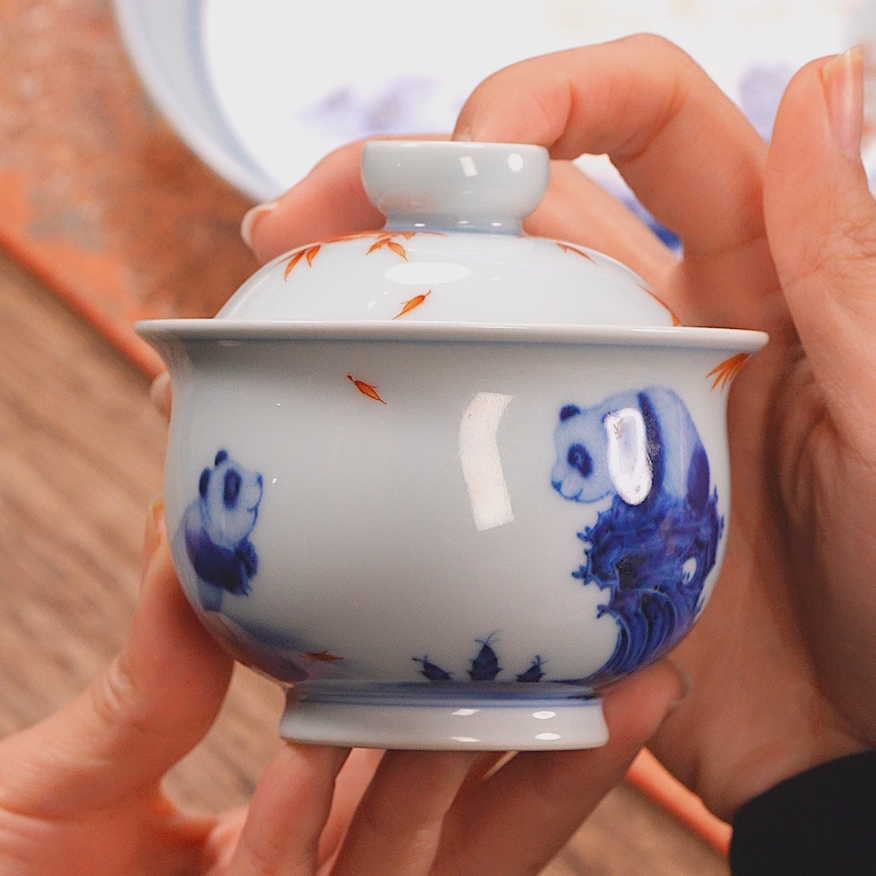 团窑  金竹熊猫炖蛋盖碗