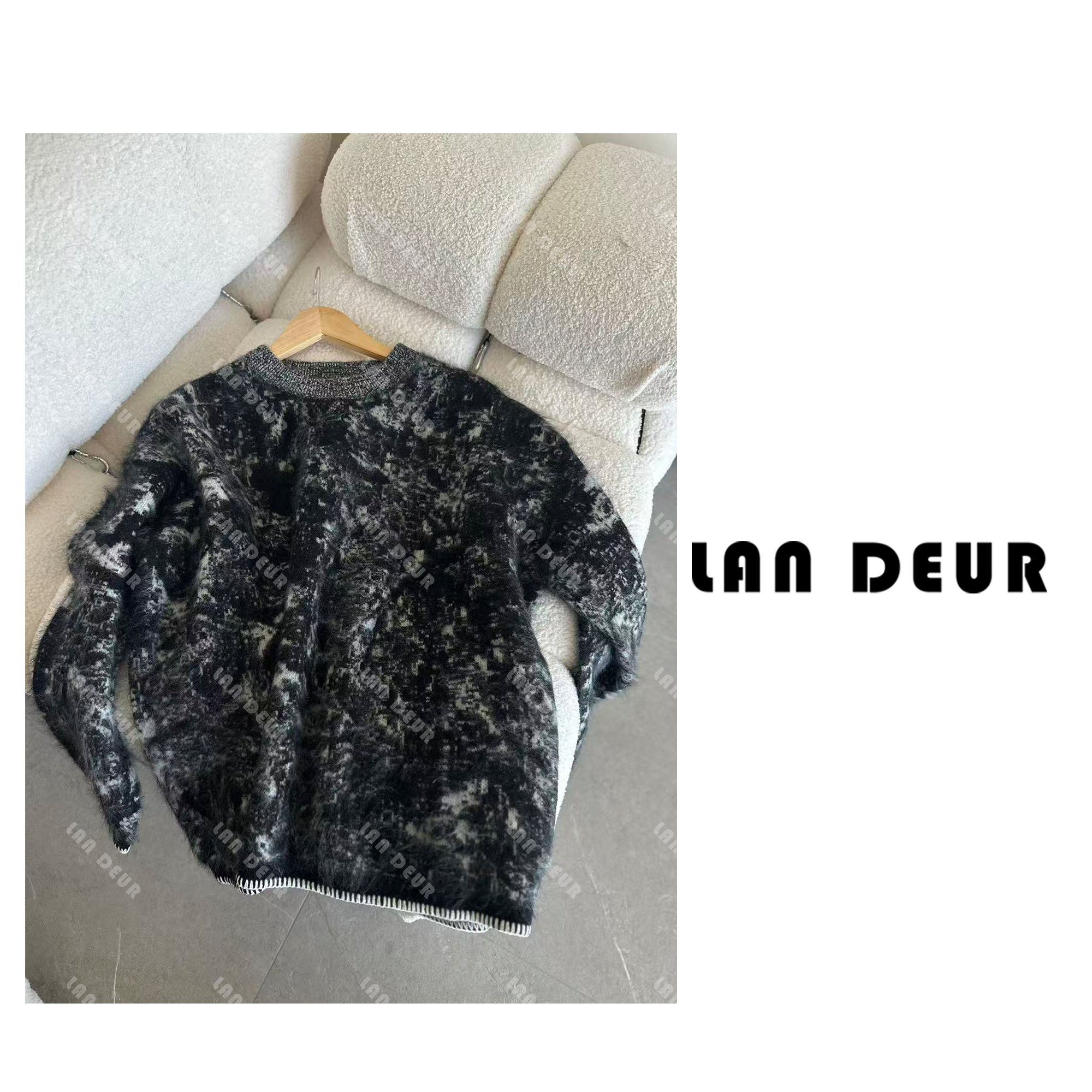 JIUJIU【格兰芬多】绵羊毛+山羊绒水墨画设计感拉毛套头针织衫上衣