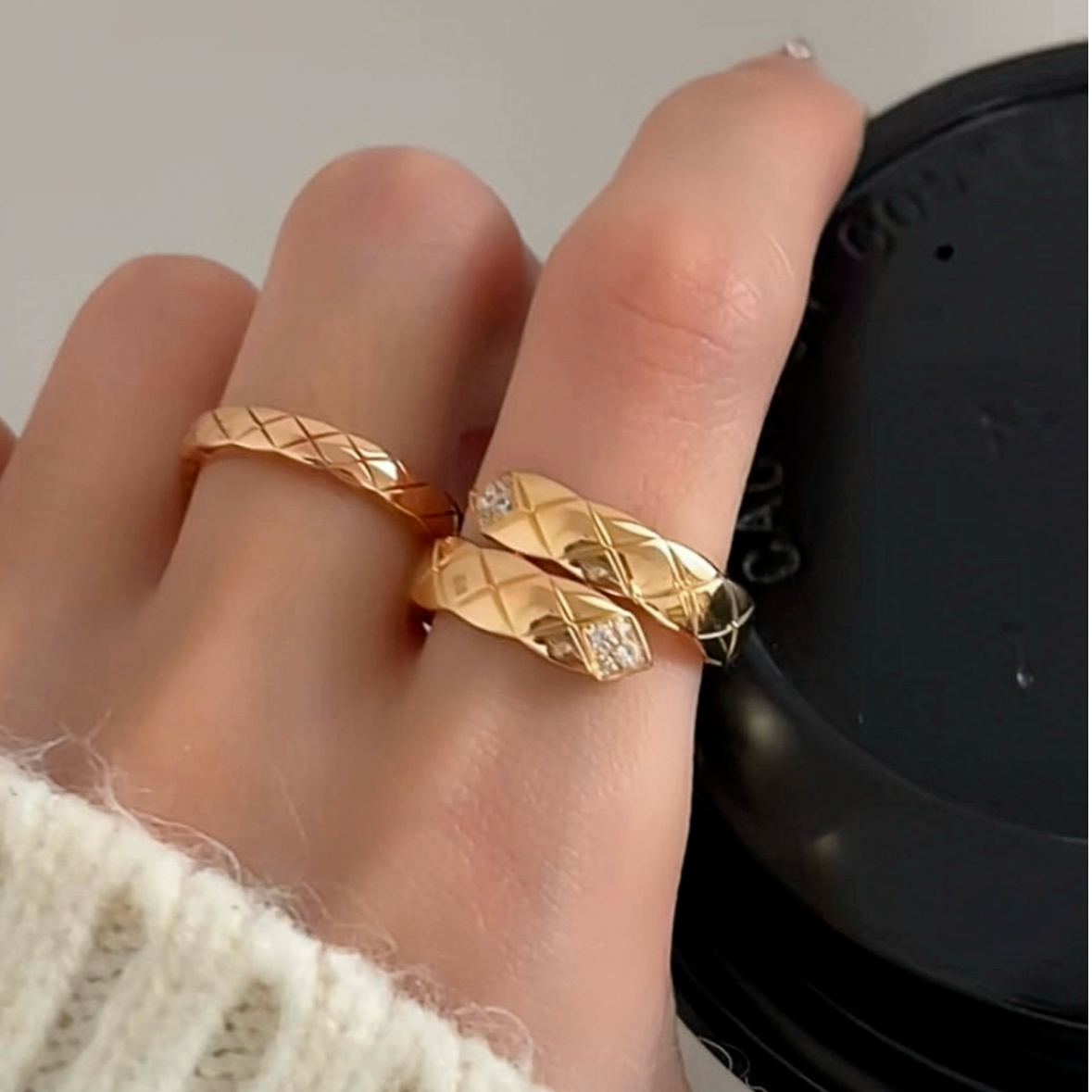 99新 Chanel/香奈儿 【小花念念】CoCo Crush 18k米金 双层戒指 52