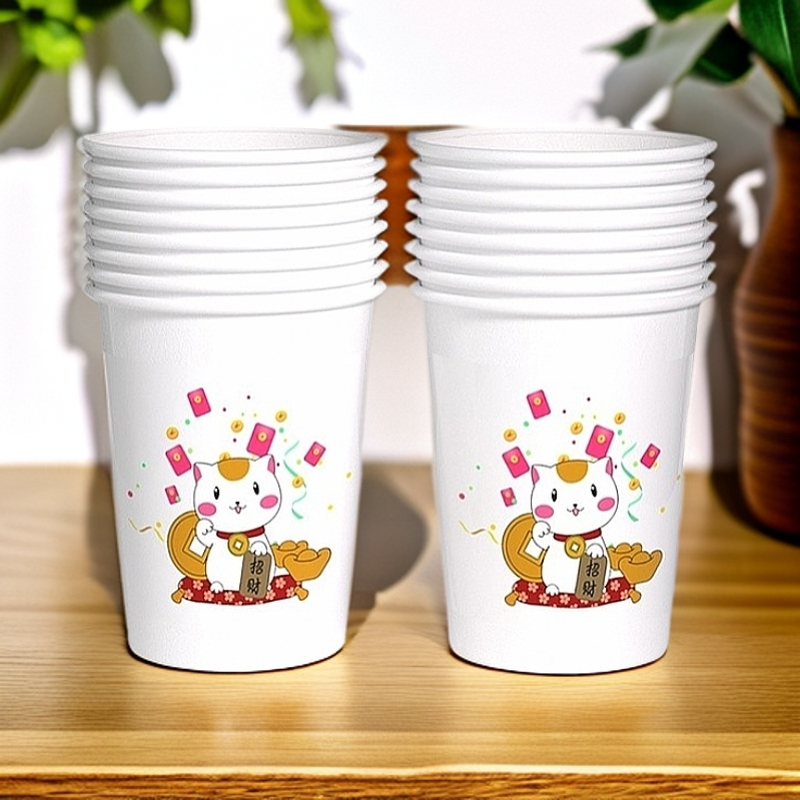 纸杯一次性特价杯子水杯家用办公卡通茶杯商用图案随机200只