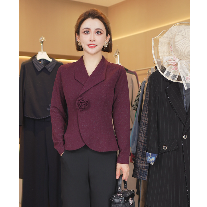 W8013小香风短外套女短款时尚小西装职业亮丝通勤上衣2025秋装