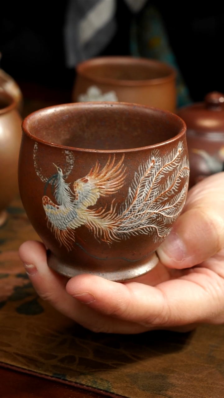 茶壶紫砂柴烧凤凰杯