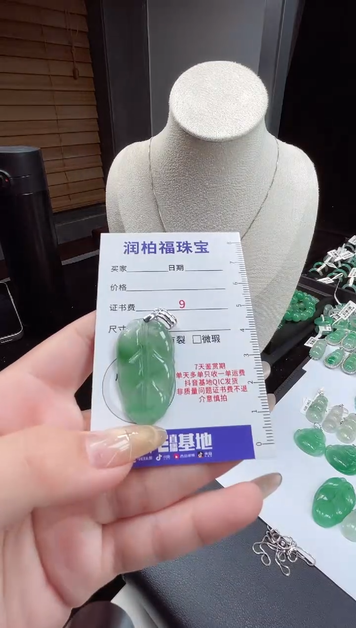 吊坠(不含链)银S925镶嵌石英质玉（非洲翠）叶子 26.70