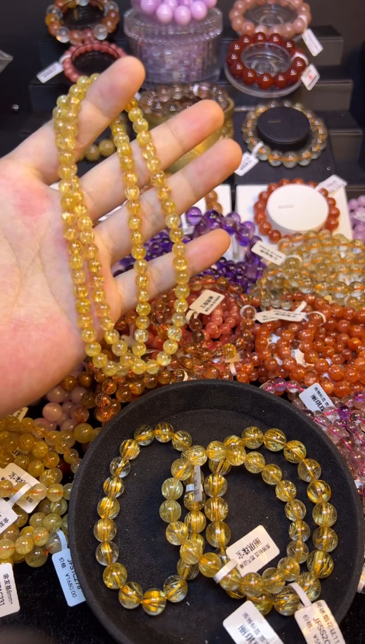 未镶嵌手串水晶漠**漠金发晶三圈6mm+