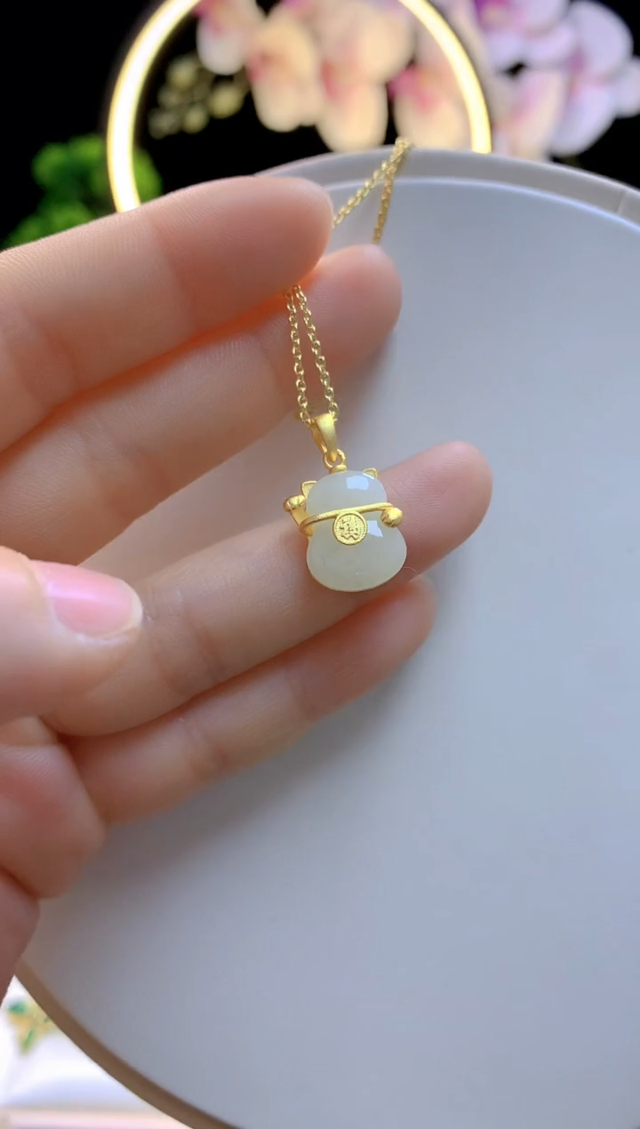 【闪购商品】和田玉吊坠银S925镶嵌小猫