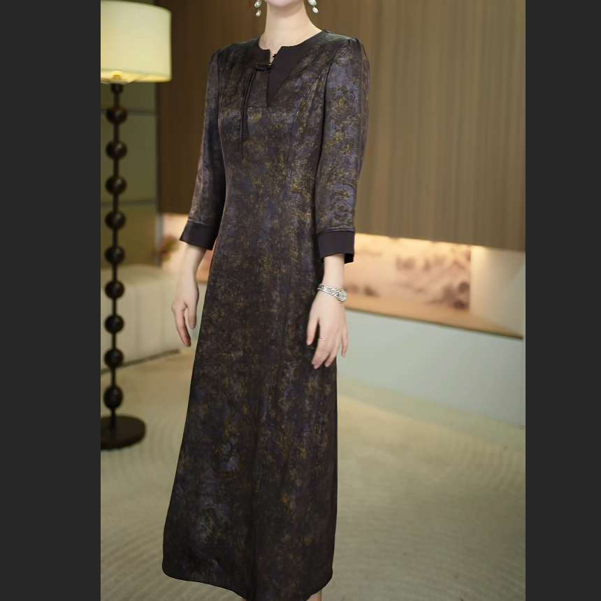 [暖晴川]春秋季新款气质修身显瘦新中式减龄改良旗袍中长款连衣裙