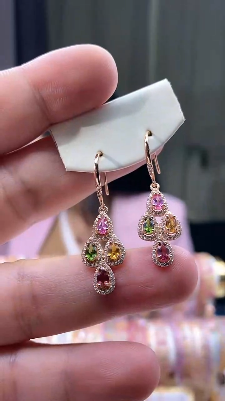 【闪购商品】碧玺耳钩银S925镶嵌343543453