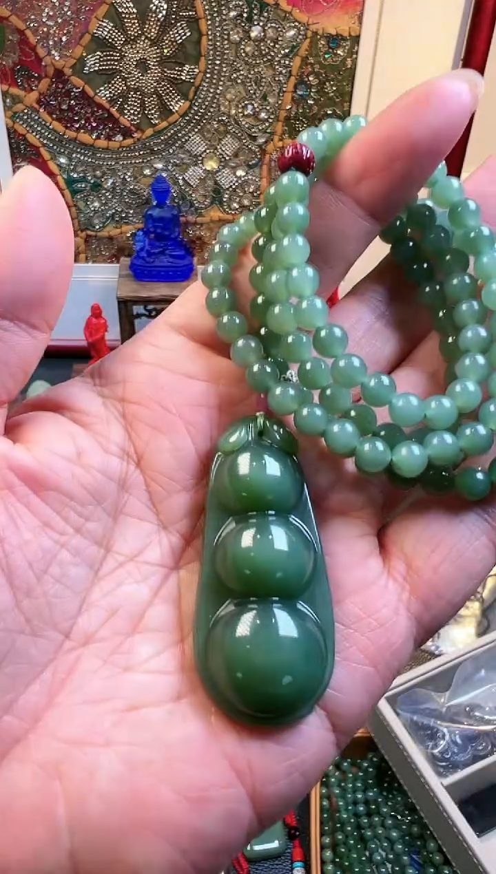 【闪购商品】和田玉项链未镶嵌四季豆项链（珠链卡6mm）