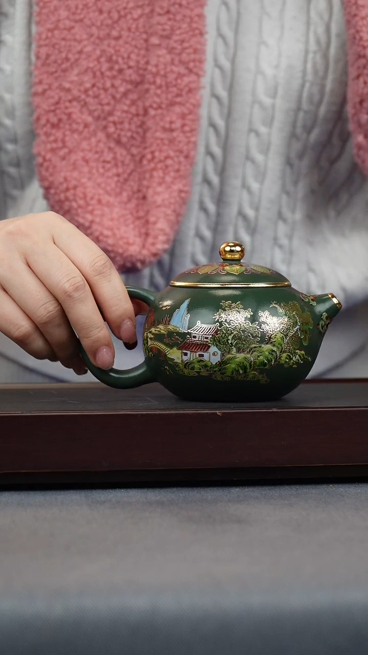 【闪购商品】紫砂茶壶民国绿 金山银山 西施