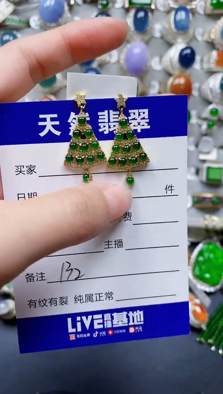 翡翠银S925镶嵌耳饰0132