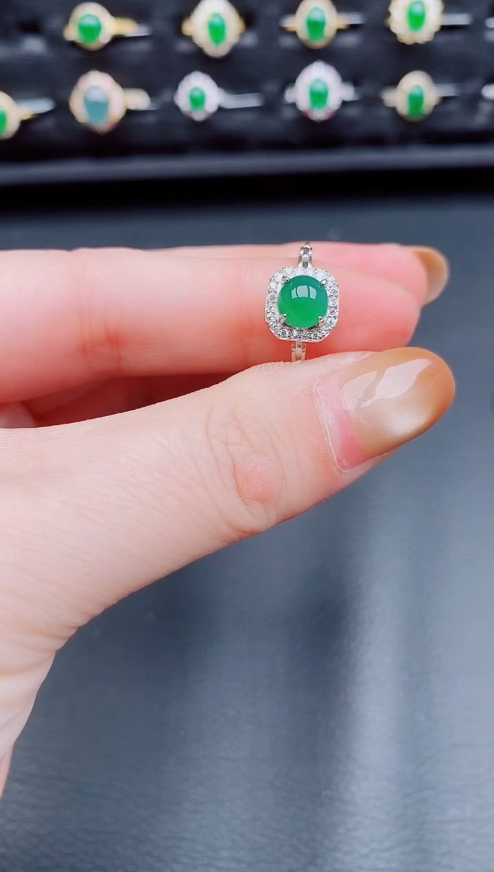 【闪购商品】翡翠戒指银S925镶嵌天然a货翡翠57