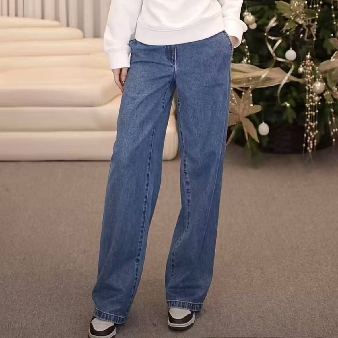 AMASS/阿玛施水洗牛仔丹宁百搭舒适耐看显瘦直筒长裤510048