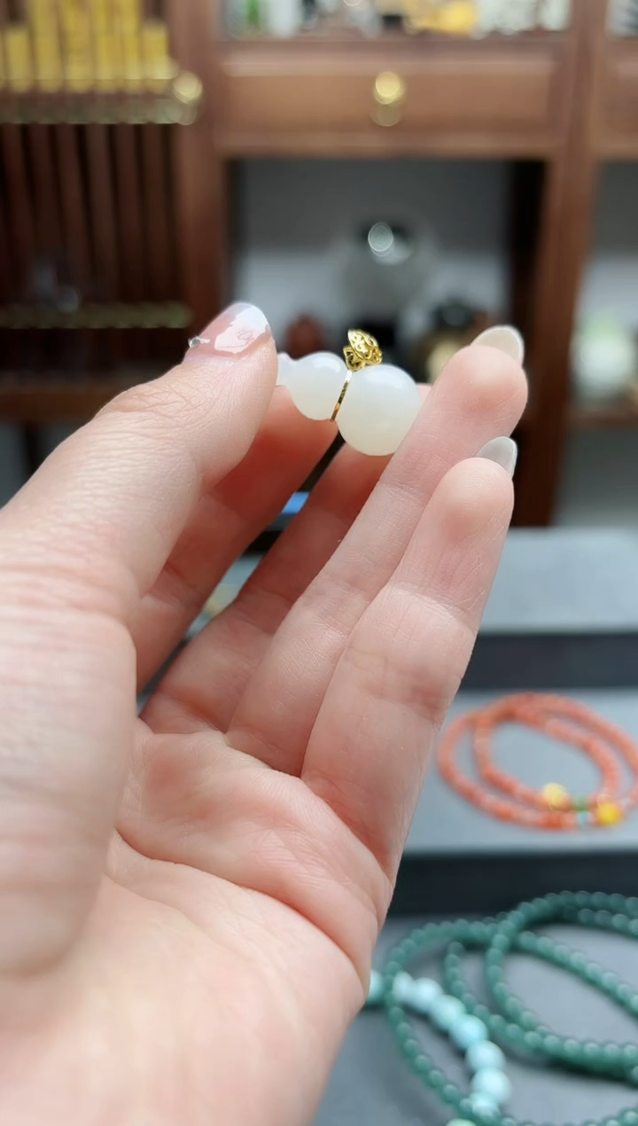 【闪购商品】和田玉吊坠18K金镶嵌18k金白玉葫芦吊坠 CS赠链