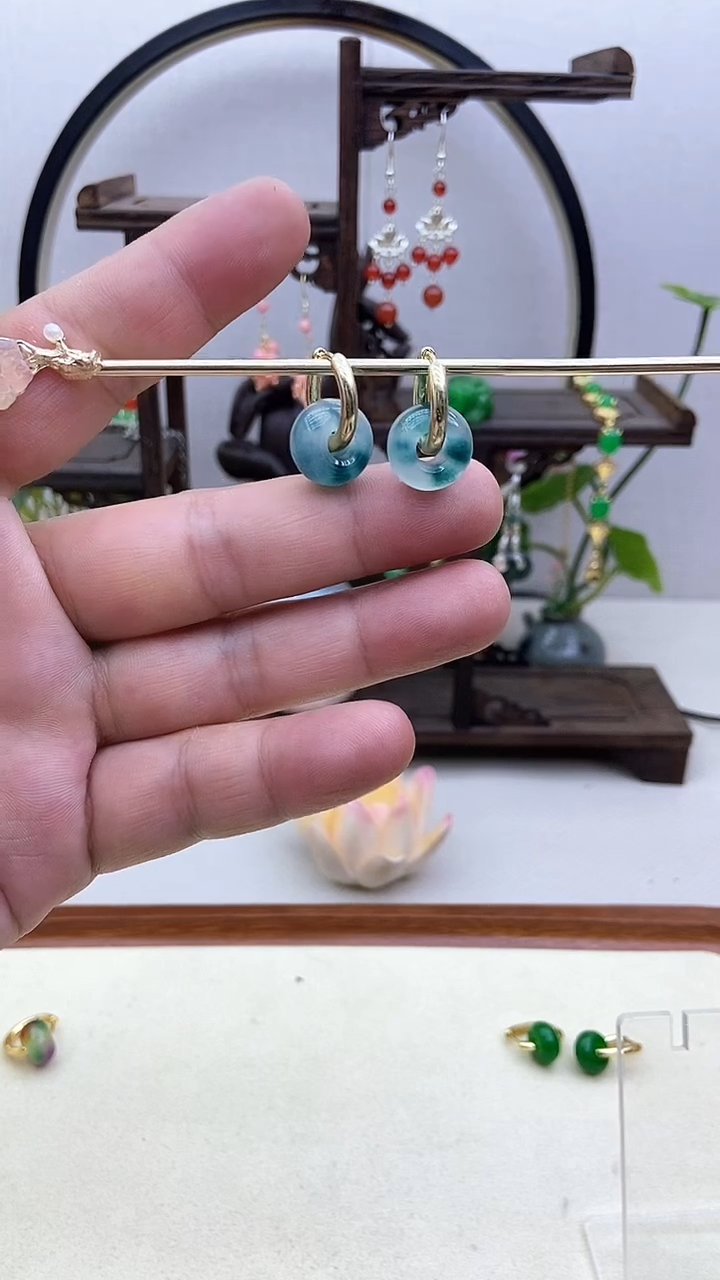 翡翠14K金镶嵌耳饰121号