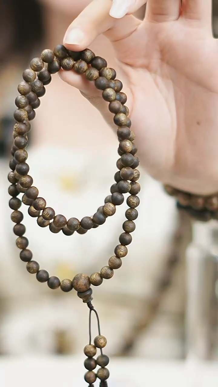 手串沉香透顶绿圆珠单圈 17g+