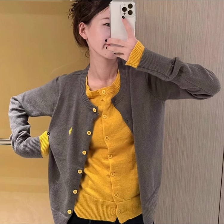 小马刺绣设计感撞色假两件毛衣开衫外套秋季小众长袖针织衫G5-63