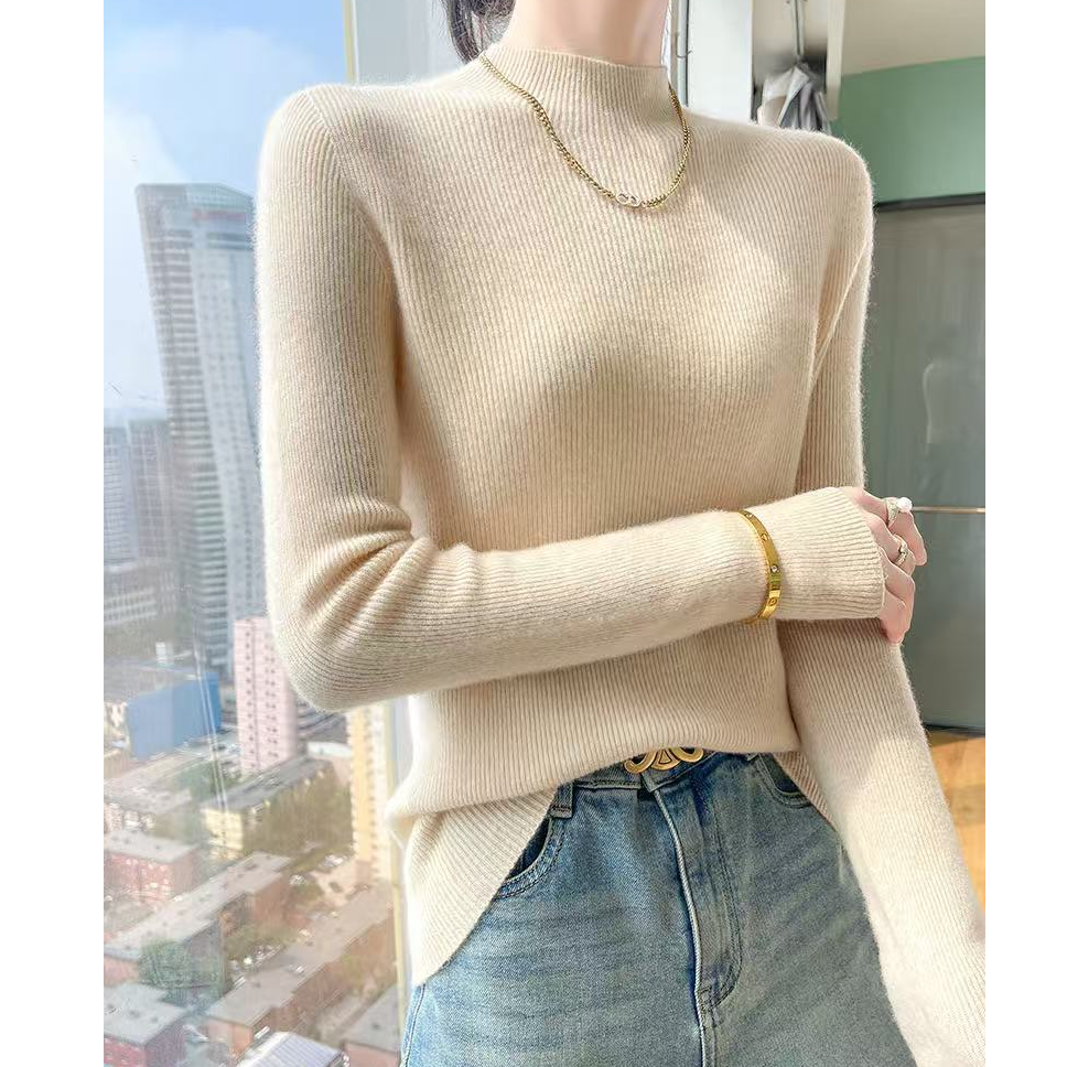 涵玖玥【羊绒长袖细条】修身精致感长袖打底衫衣M-05-8840