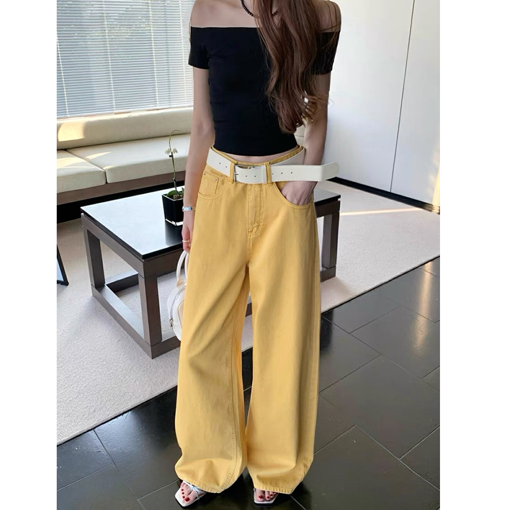姜黄色简约气质款阔腿牛仔裤女2025秋冬新款宽松垂感裤子潮9970#