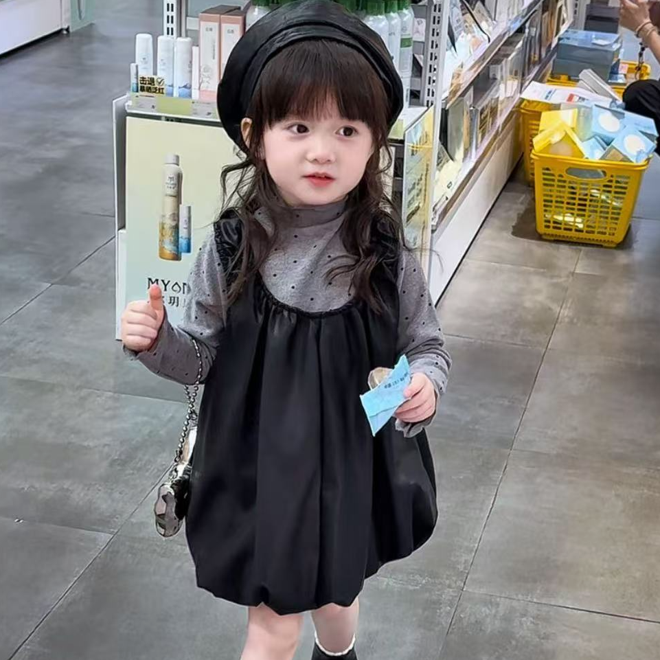 休闲风女波点女童套装连衣裙韩版两件套