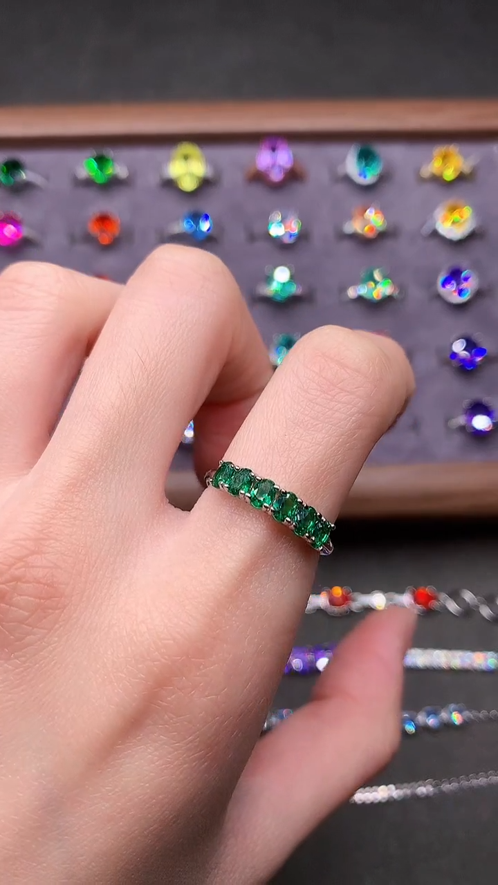 【闪购商品】祖母绿戒指银S925镶嵌······