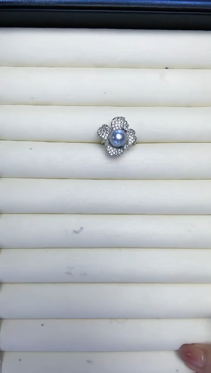 【闪购商品】海水珍珠戒指银S925镶嵌SGYS大花朵真多麻戒指