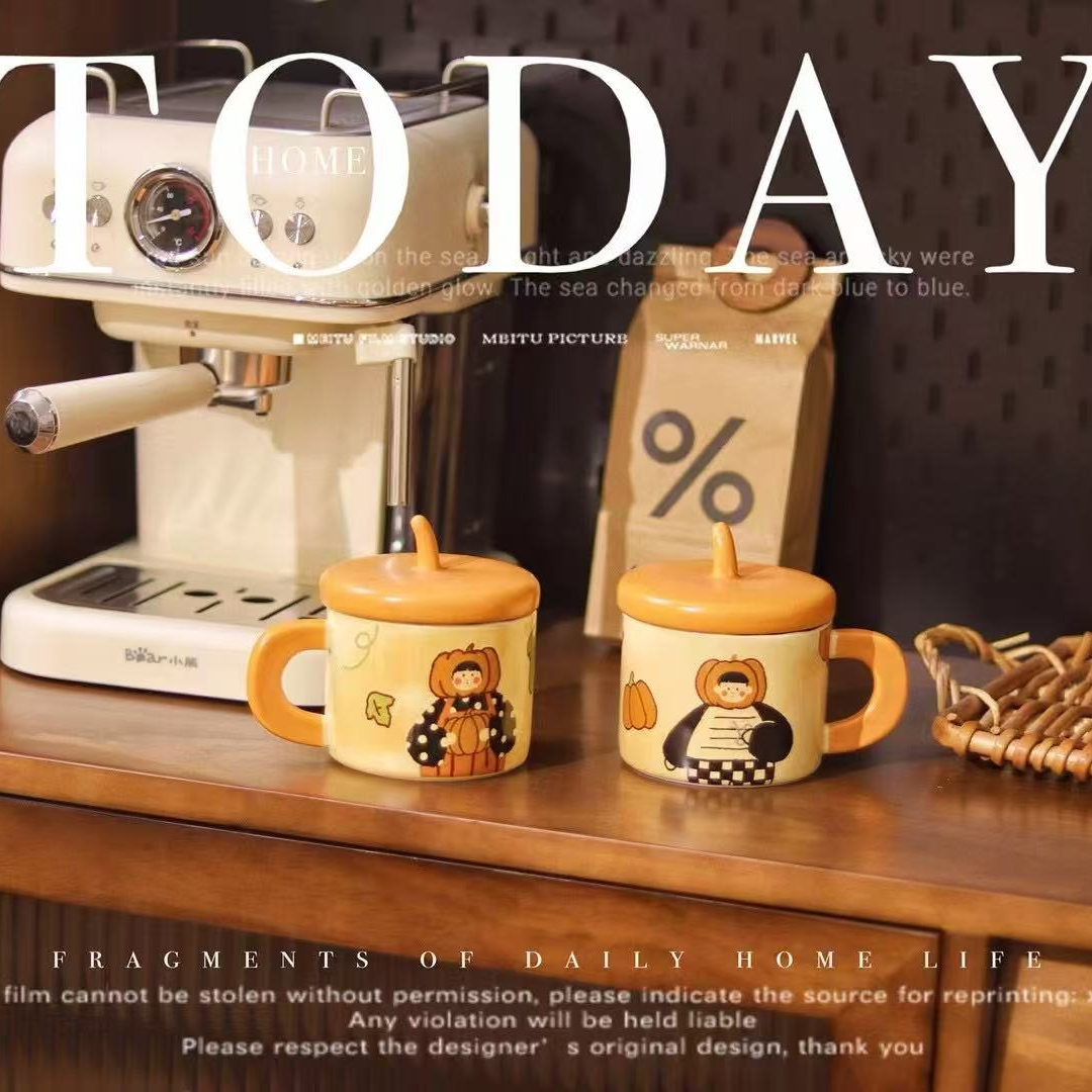 高颜值南瓜早餐杯带杯盖创意研制卡通陶瓷马克杯
