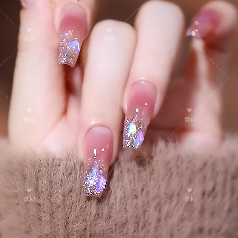 【极光碎钻】美甲穿戴甲光疗甲纯手工制作甲片中长款短款指甲油胶