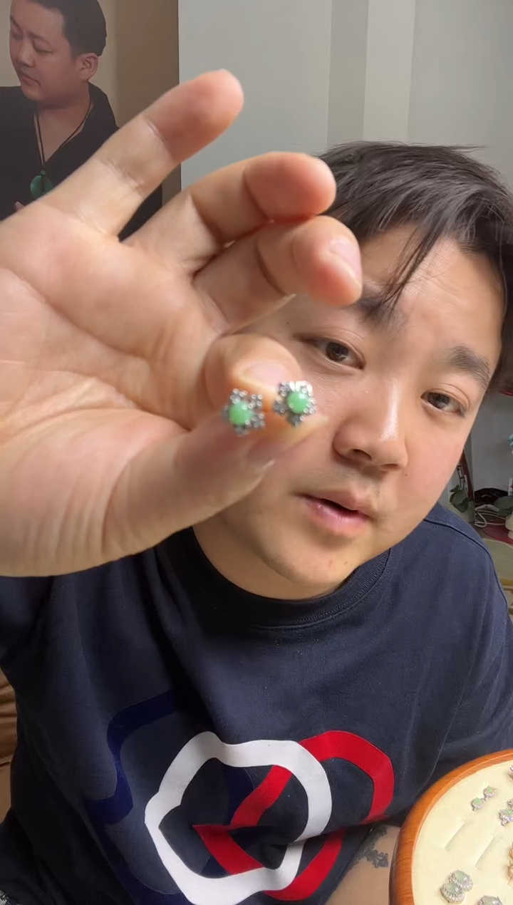 【闪购商品】翡翠耳饰银S925镶嵌耳环