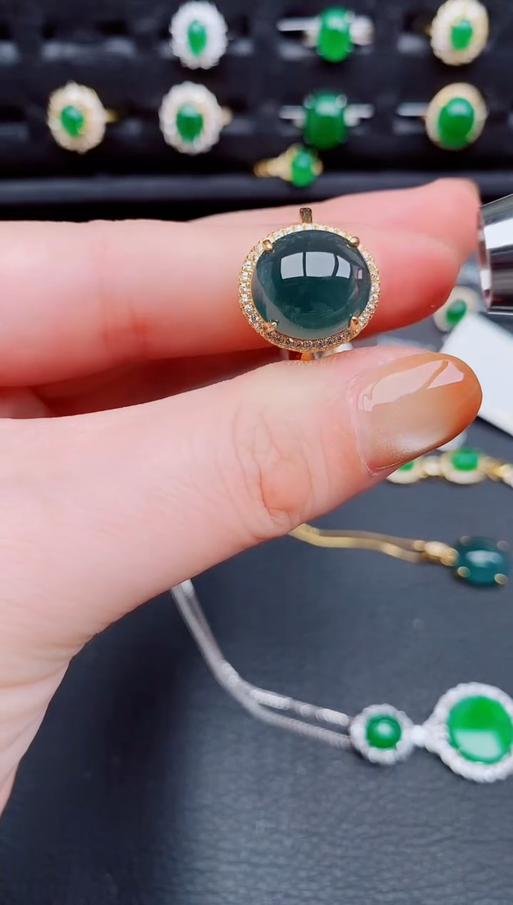 【闪购商品】翡翠戒指银S925镶嵌天然a货翡翠407