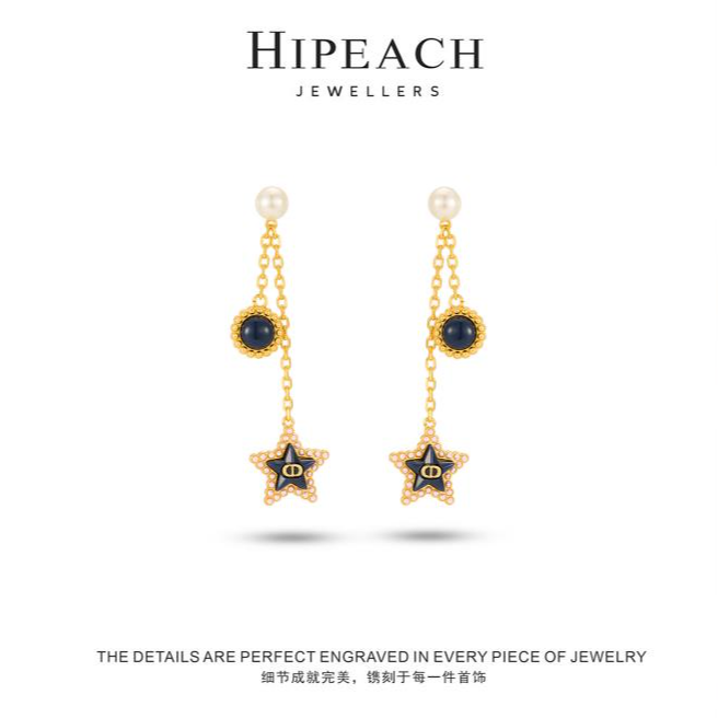 铜合金耳饰 镀K金 深海蓝五角星流苏耳环HTJF0097