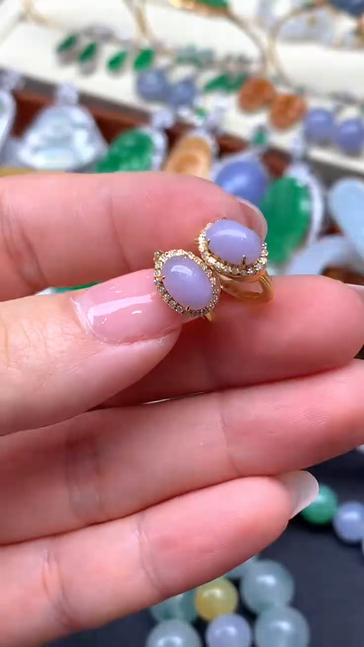 【闪购商品】翡翠耳饰18K金镶嵌19-天然翡翠