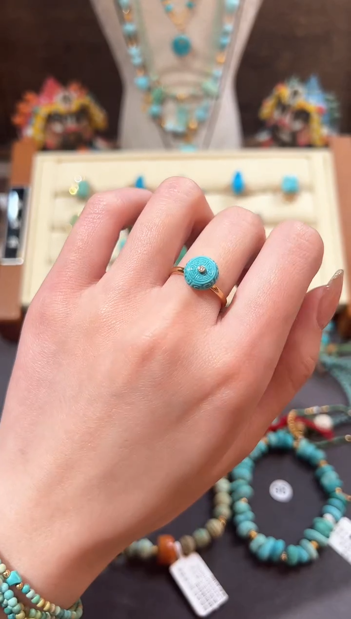 【闪购商品】绿松石戒指18K金镶嵌绿松石戒指