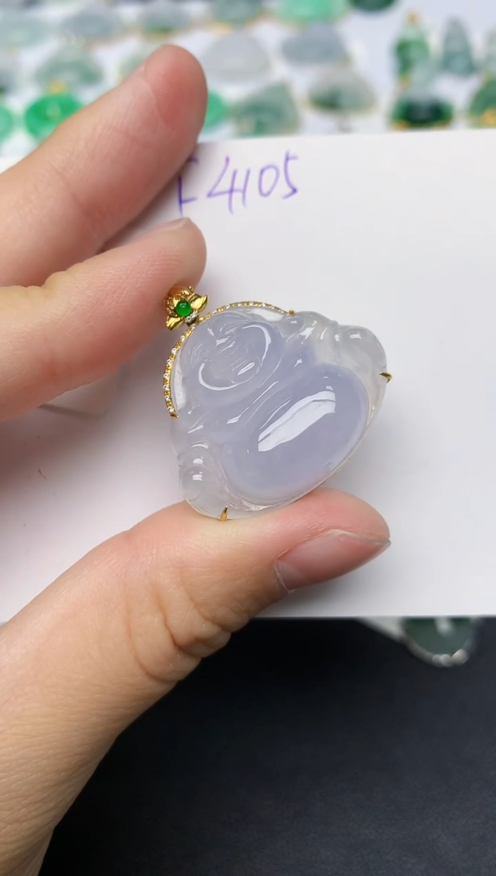 颈饰18K金镶嵌翡翠天然缅甸A货翡翠百元以上9元证书费自理