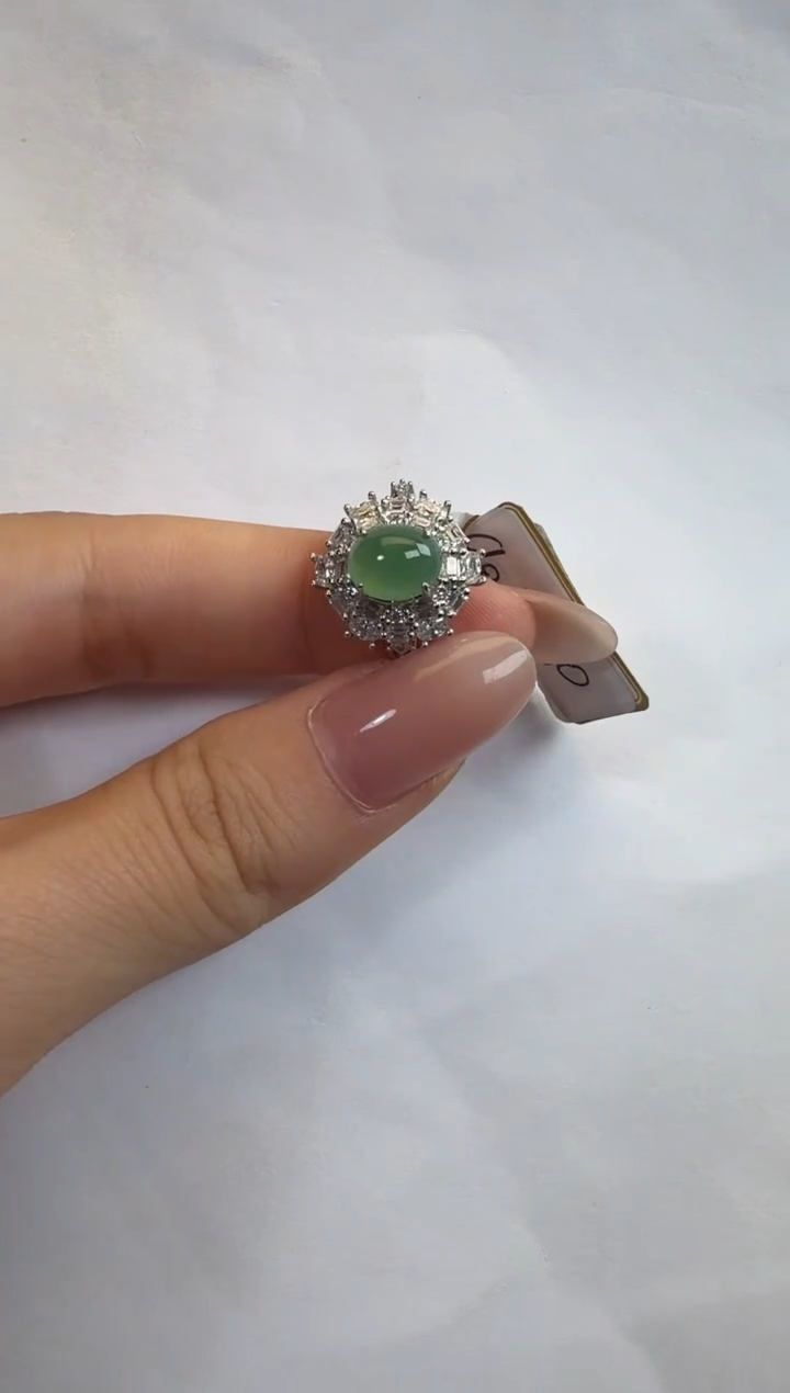 银S925镶嵌戒指翡翠925银镶缅甸A货翡翠戒指162