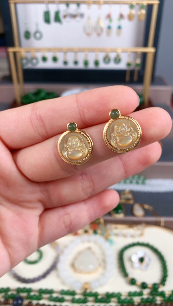 银S925镶嵌和田玉耳饰1