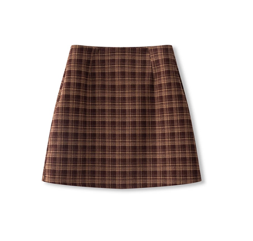 显瘦直筒格子半裙休闲A048