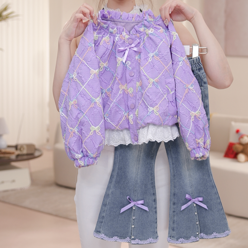 【紫鸢】女童秋季欧若风套头少女风拼接套装女孩衬衫两件套QD50120