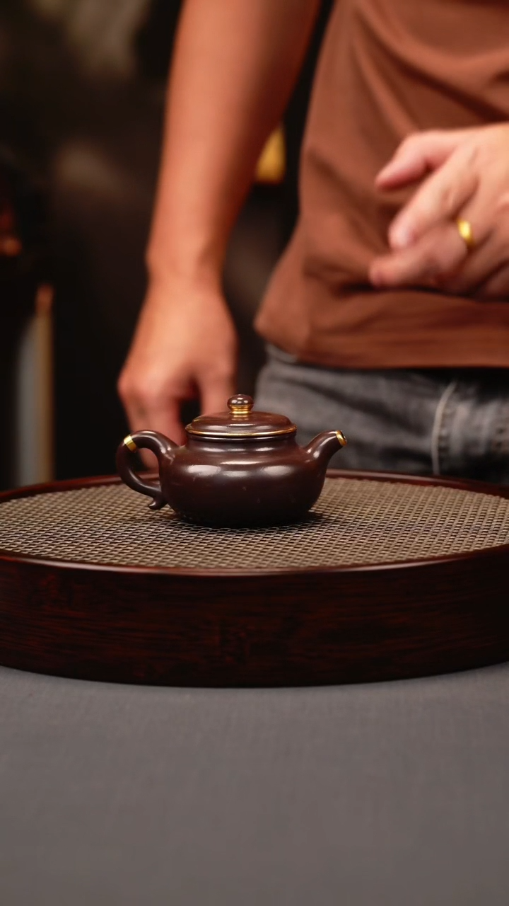 茶壶紫砂紫泥 仿古 描金