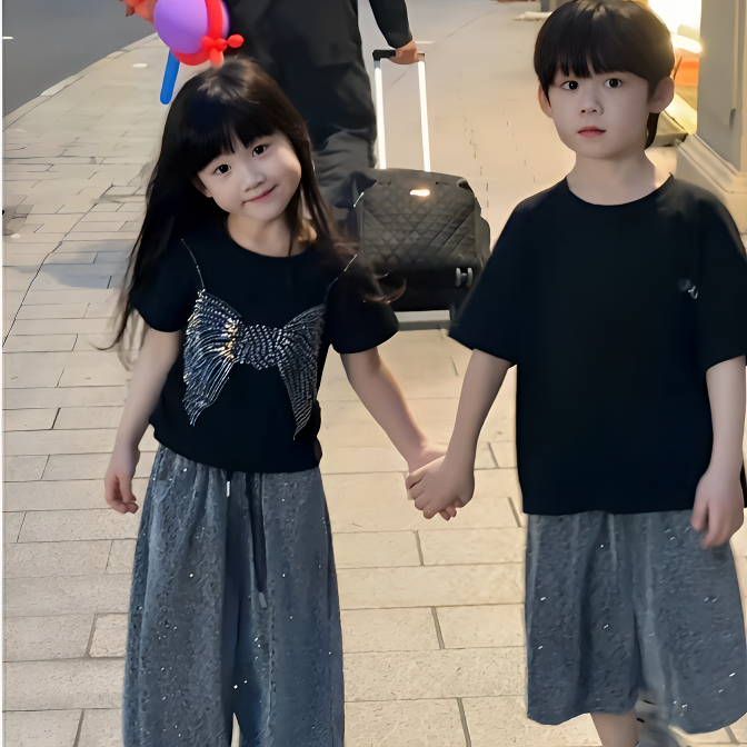 潮牌童装蝴蝶亮钻短袖流星雨阔腿裤薄款套装潮酷痞帅女童夏装套装