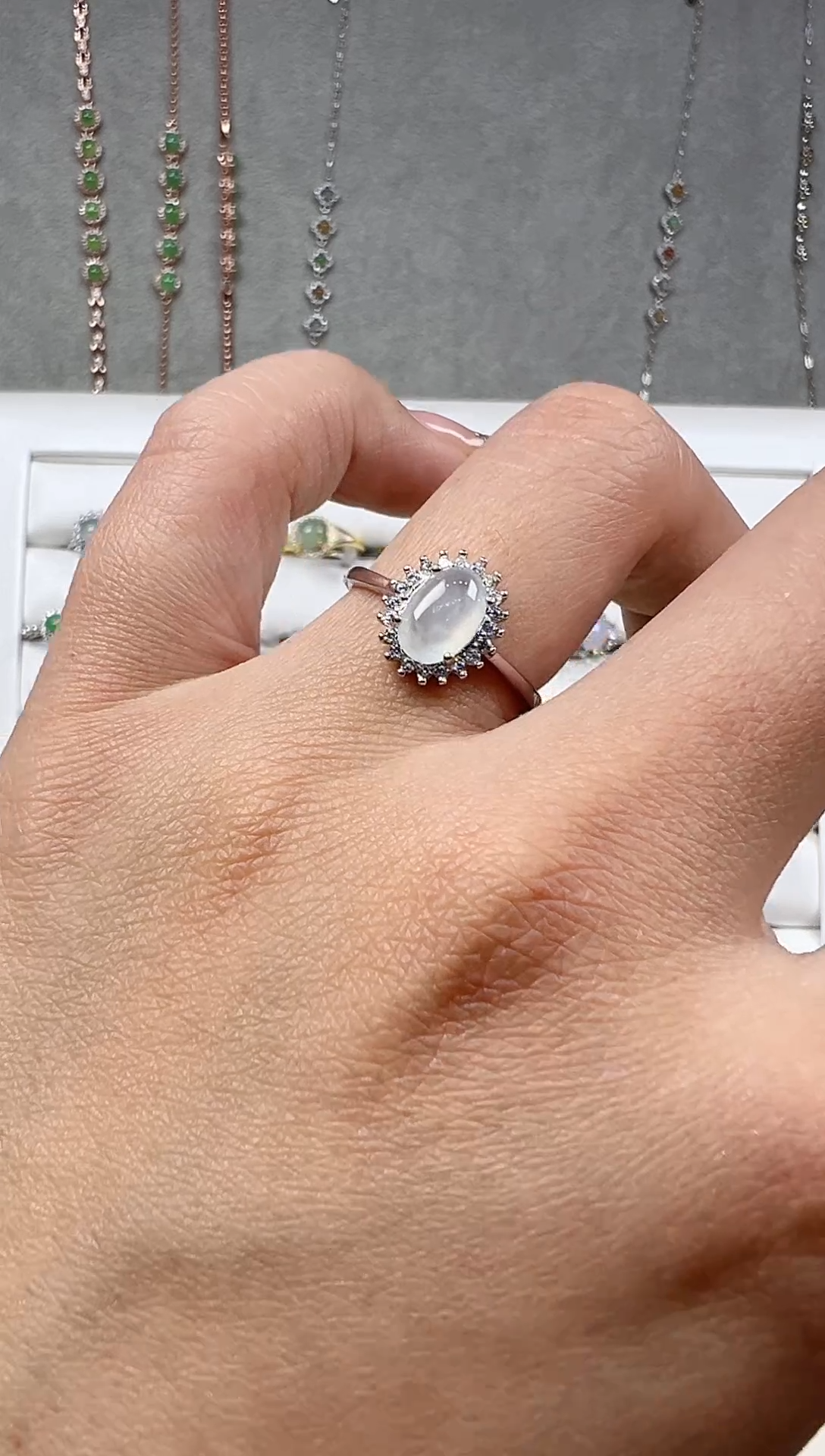 【闪购商品】翡翠戒指银S925镶嵌缅料a货翡翠戒指s925镶嵌