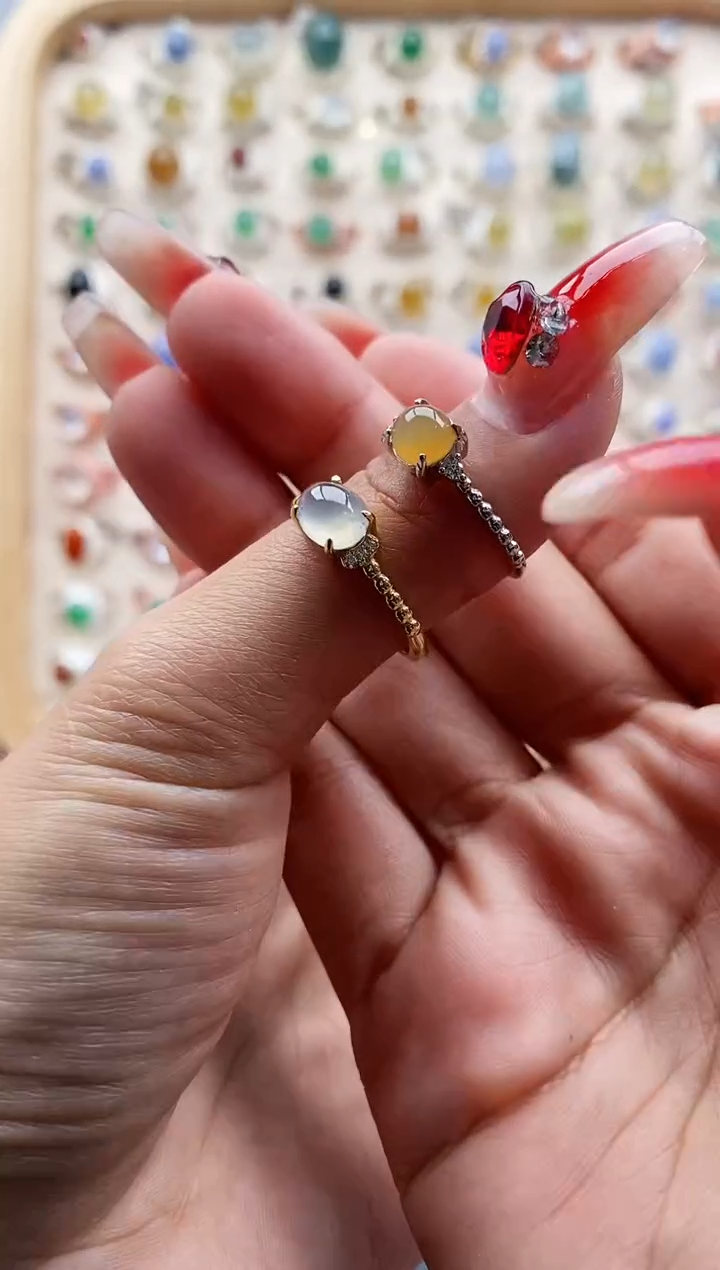 【闪购商品】翡翠戒指银S925镶嵌缅甸天然A货翡翠333 7+6