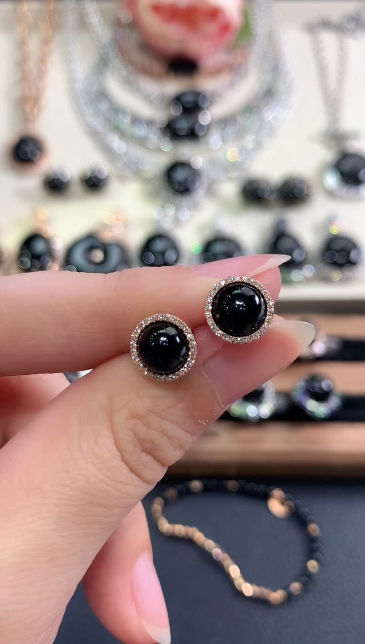 18K金镶嵌翡翠耳饰c74 