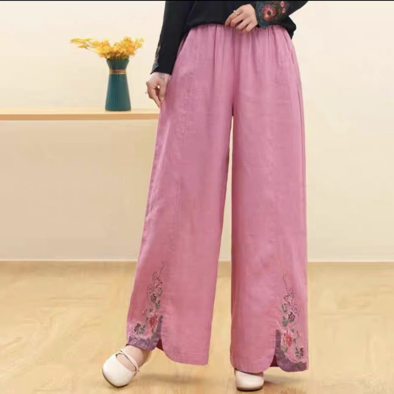 【退换包邮+当天发】高端复古棉麻阔腿裤新款高腰垂感民族风直筒214