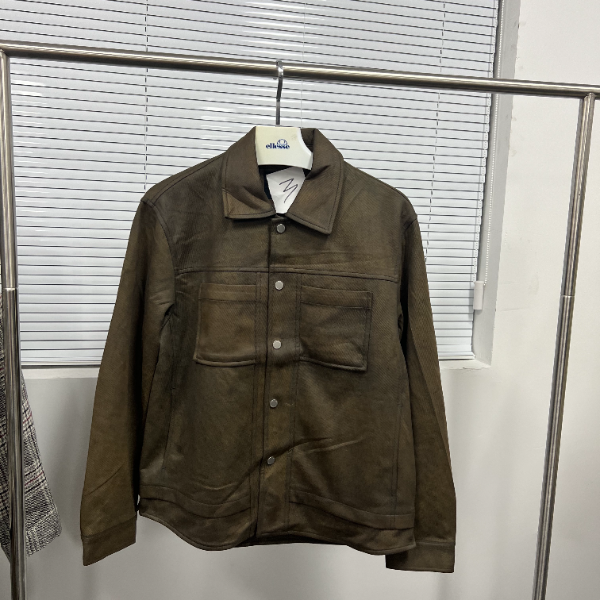 【G撤柜】H028复古绿麂皮翻领夹克外套