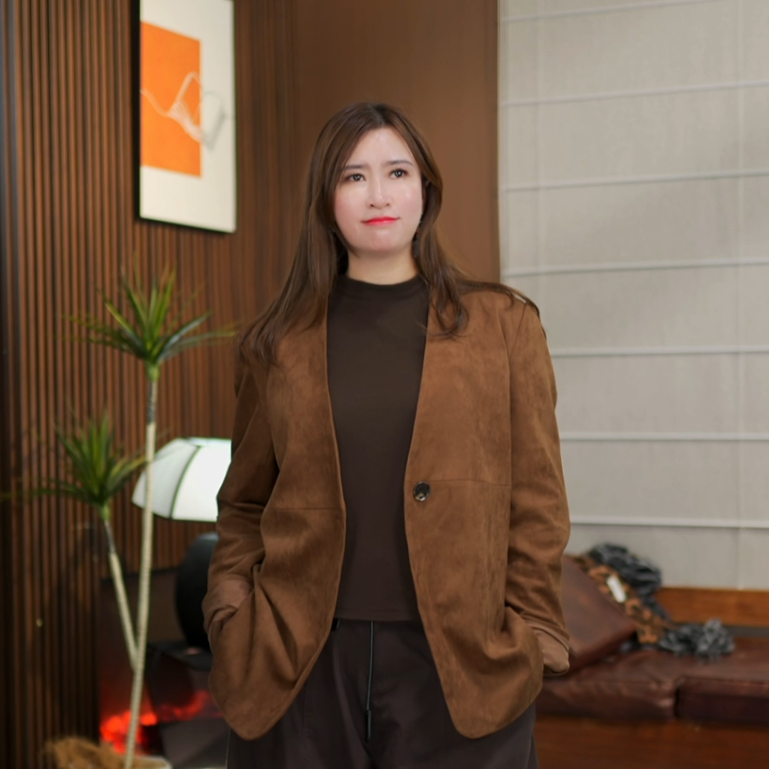 【阿娇私服】长袖女装中长款短外套静奢棕色女士标准厚款