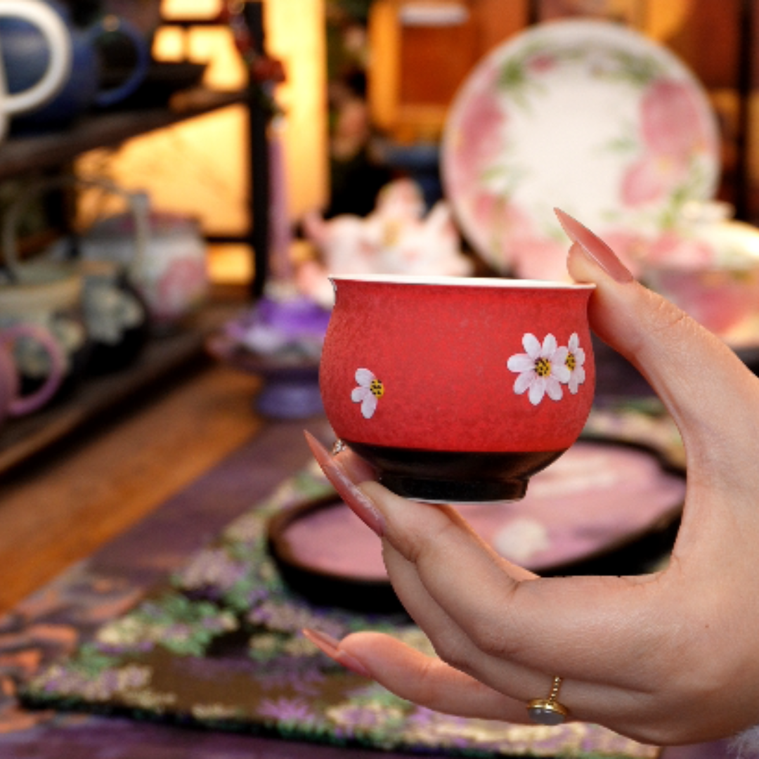 【红色小雏菊小肚杯】