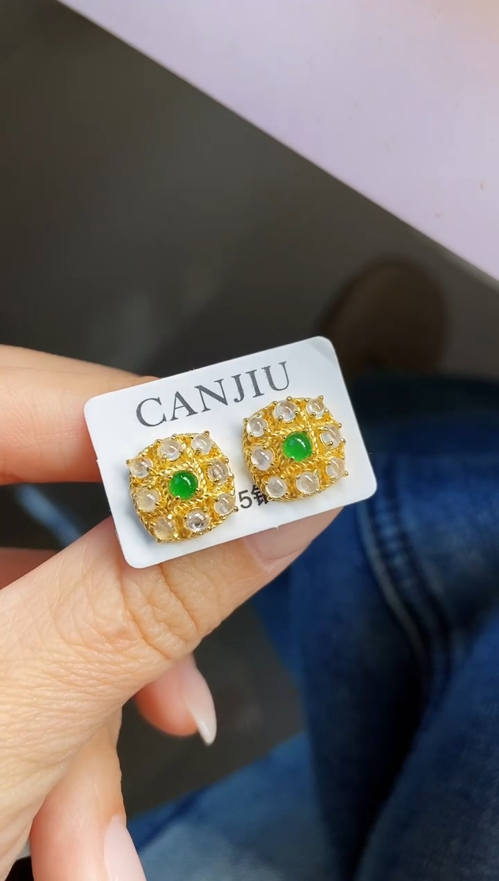 银S925镶嵌翡翠耳饰12