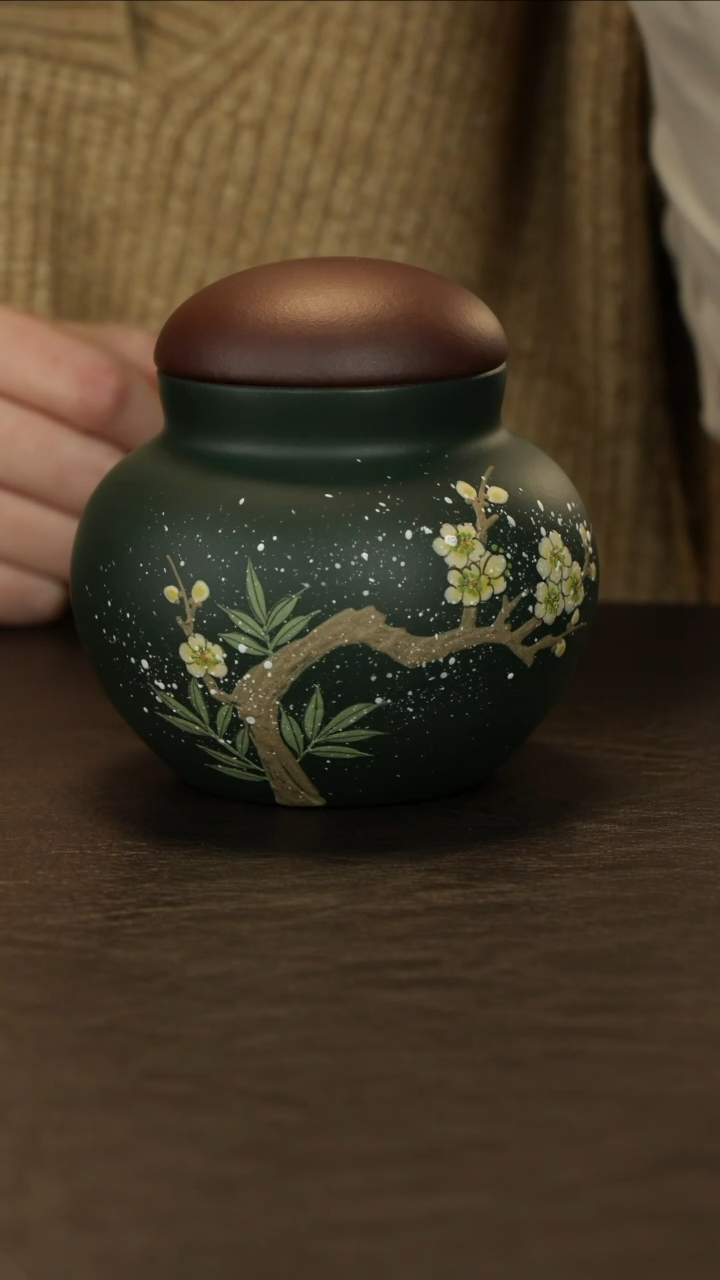 【闪购商品】紫砂茶叶罐直播福利紫泥粉墨绿梅竹双清醒茶罐