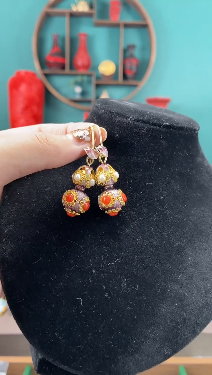 非遗手工花丝镶嵌耳环