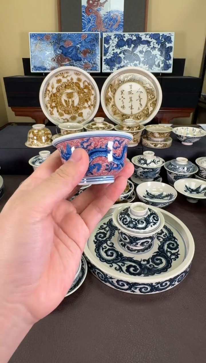 【闪购商品】瓷片羿器窑海水双龙小压手杯